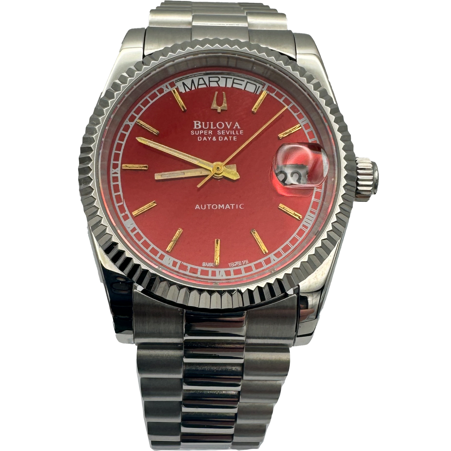 Bulova Super Seville Red Dial Day-Date President Vintage Automatic Wristwatch