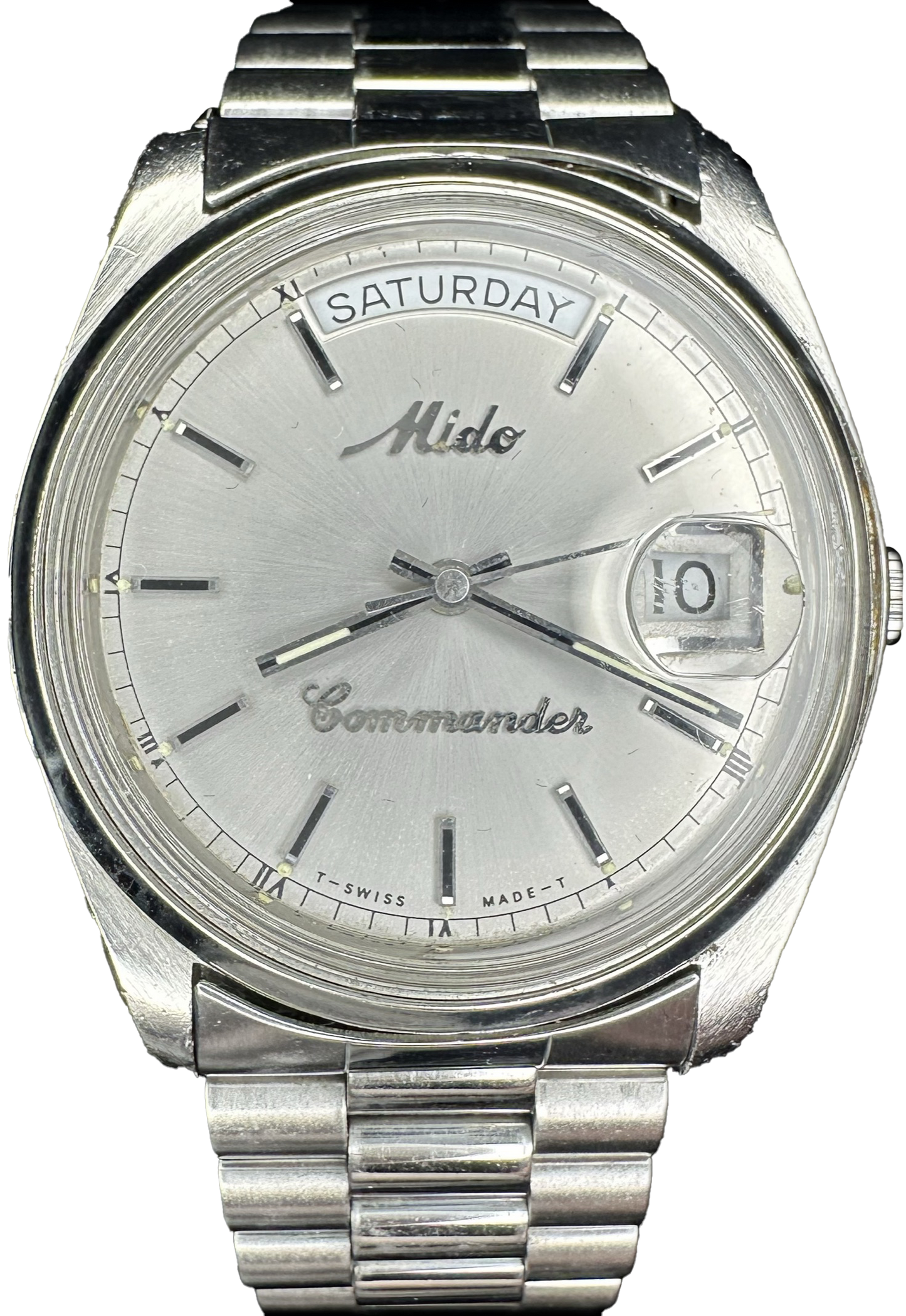 Mido Commander Day-Date President Vintage Automatic Wristwatch Silver Ref. 8224 