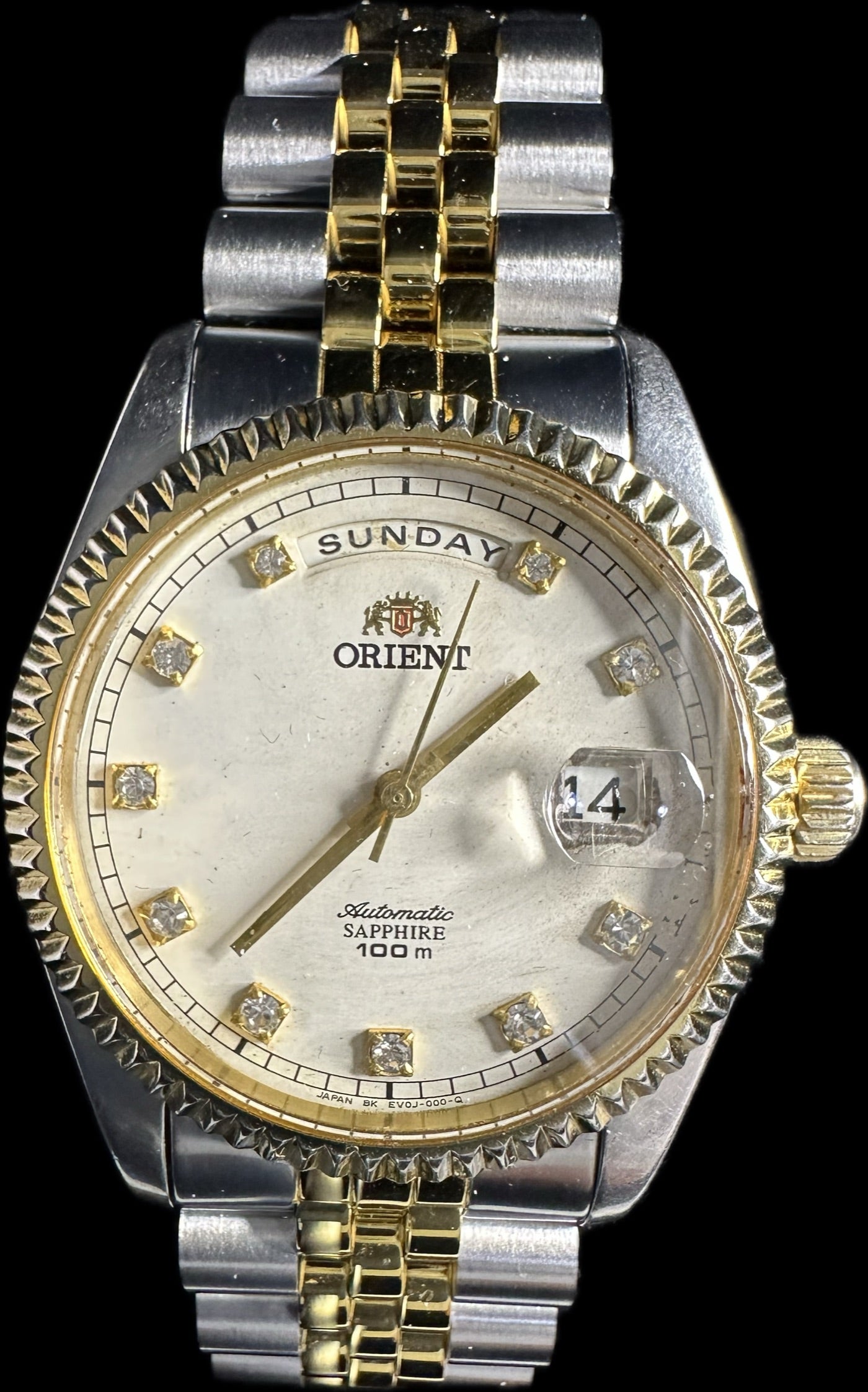 Orient President Automatic Vintage Day-Date Wristwatch (Two-Tone, SEV0J002W):